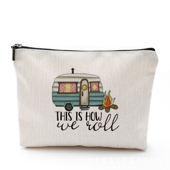 Cotton Linen Zipper cosmetic Bag - Picture 1 of 2